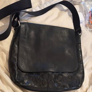 Coach Black Embossed Leather Messenger Bag